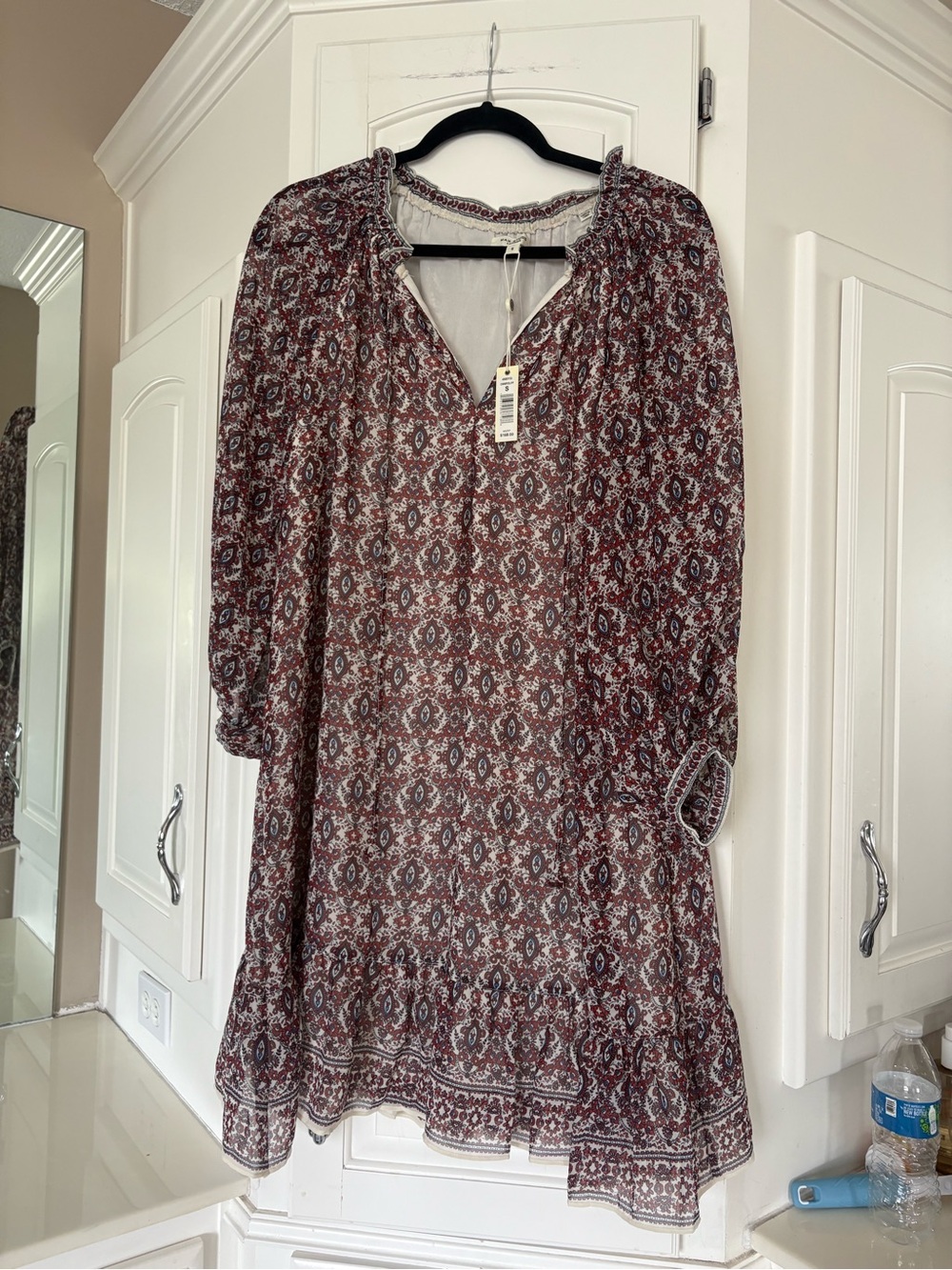Max Studio Boho Burgundy and Cream Paisley Mini Dress